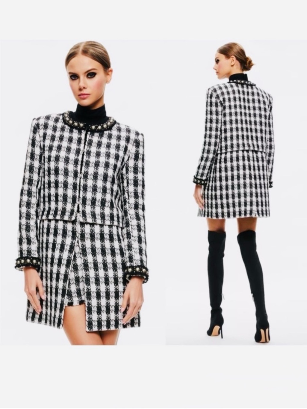 Alice + Olivia Black And White Tweed Jacket M